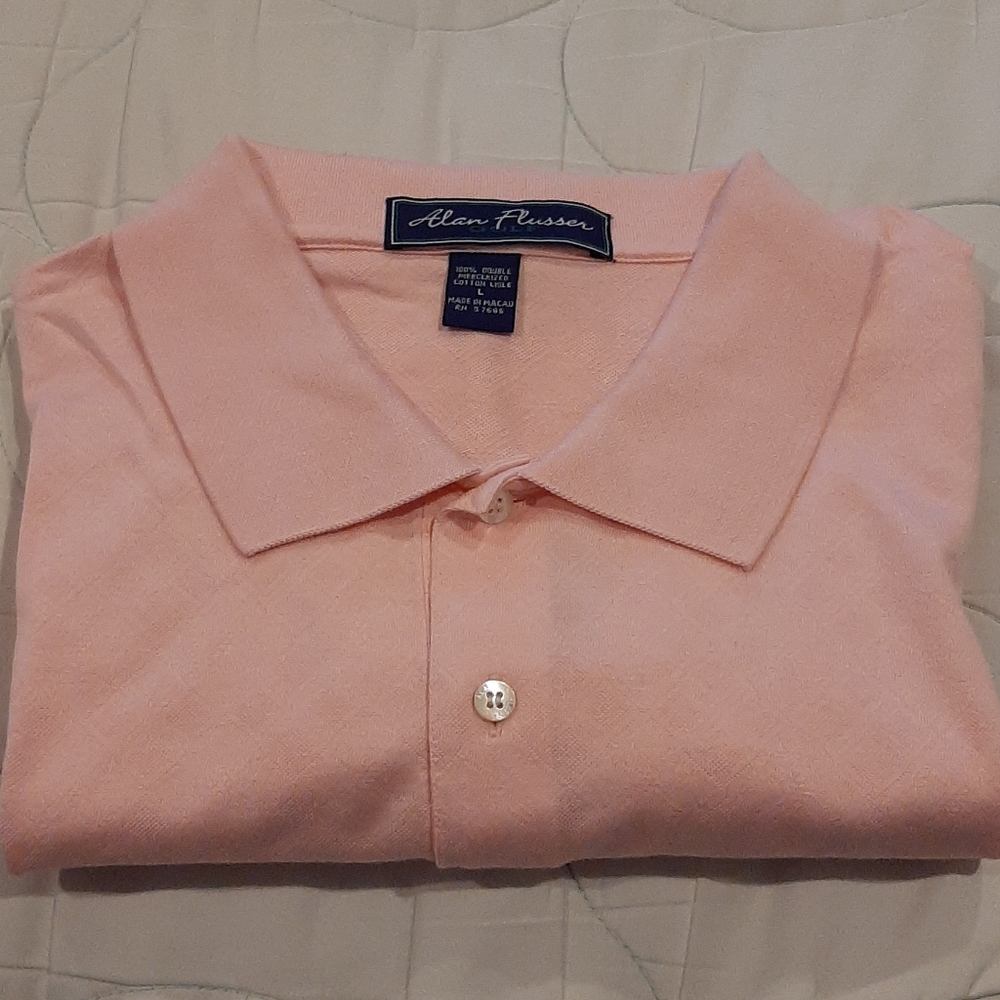 Men's Alan Flusser Golf Shirt. Size L. Pale Pink.